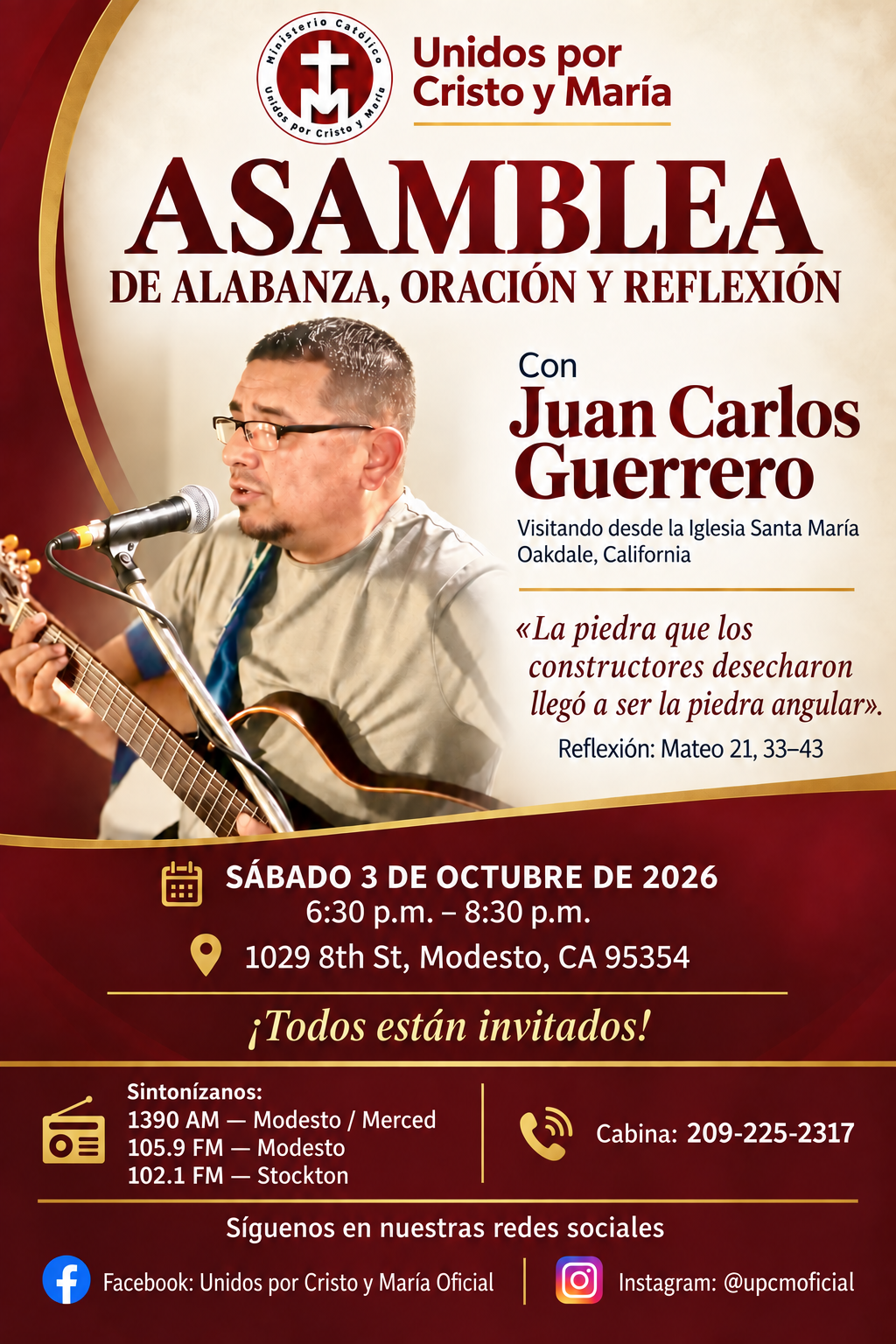 Flyer oficial de Asamblea de Alabanza, Oración y Reflexión
